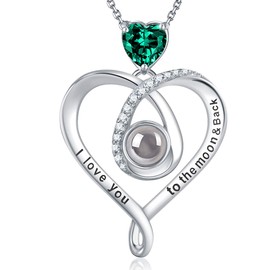 Green Emerald Necklace Wife Mom Christmas Birthday Gift May Birthstone Jewelry I Love You Necklace 100 Languages to the Moon and Back Sterling Silver