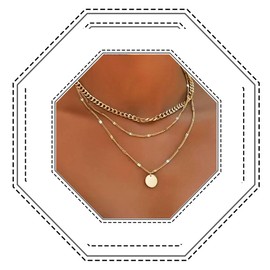 Jovono Boho Layered Necklace Chains Gold Beaded Choker Necklaces Multilayer Coins Pendant Necklaces For Women and Girls