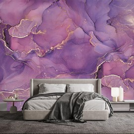 YQWDMX -Purple Marble Fabric Wallpaper Abstract Texture Mural Bedroom 140" x 91" (Not Peel and Stick)