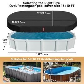 LXKCKJ 10x16 FT Oval Pool Cover with Above Ground Pool, Solar Rectangular Pool Cover Protector, Winter Pool Cover with Accessories Set Ideal for Cold and UV Resistant, Dustproof (Black)