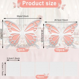 Geyee 12 Pcs 3D Large Butterfly Party Decoration 12 Inch 10 Inch Big Butterfly Centerpieces for Tables Baby Shower Birthday Wedding Hanging Decoration(Silver and Pink)