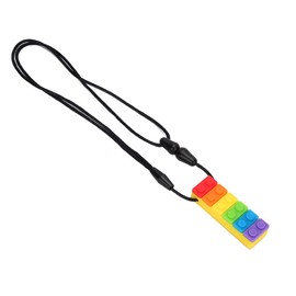 Generic Collar con Colgante para Masticar con Mordedor de Silicona con Forma de Bloque de Construcción para Autismo, TDAH, Azul (Mordedor de bloques de construcción arcoíris #15)