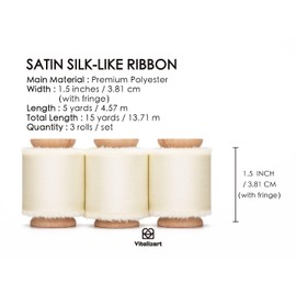 Vitalizart - Cinta de satén de seda blanca de 1-1/2 x 15 pulgadas, color marfil, hecha a mano, para envolver regalos, baby shower, boda, ramos de novia, decoración de día festivo, crema