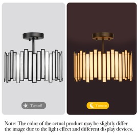 Wrlmfy Black Ceiling Light Fixture in Drum Shape, 12.5” Modern Semi Flush Mount Tiffany Lamp with White Glass, 3-Light Round Hanging Light for Bedroom Dining Room Kitchen Entryway Living Room