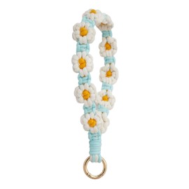 XGALBLA Durable Macrame Keychain Boho Handmade Wristlet Bracelet Keychain Flower Floral Cute Wrist Lanyard Handmade Weave Exquisite Holder for Women(Sky Blue and White)