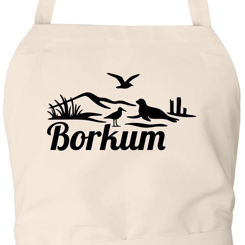 Huuraa Grillschürze Borkum Strandmotiv Geschenk Natur Baumwolle Borkum Mitbringsel