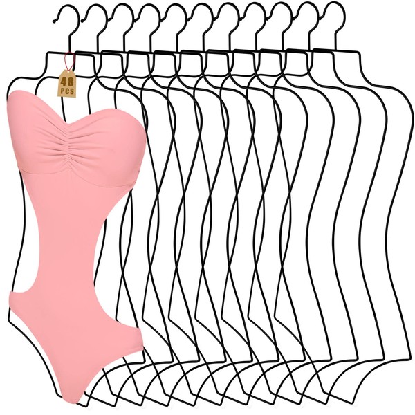 Body Shape Bikini Hanger Wire Body Shape Display Hangers Metal Lingerie Hangers Bathing Suit Hangers Swimsuit Hanger Bikini Swimwear Hanger for Clothes Coat (Black, 48 Pcs)