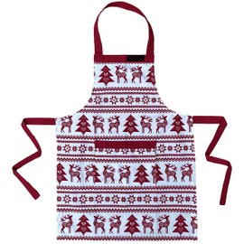 Ragged Rose Christmas Apron - Kids Aprons for Cooking & Dishwashing - Frilly Apron with Adjustable Neck Strap, Front Pocket, & Ties - Nordic Red Apron for 3-7 Years Old - 63 cm x 44 cm Cotton Apron