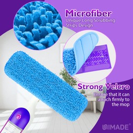 UNIMADE Reusable Mop Pads for Swiffer PowerMop, 8 Pack Microfiber Mop Pad Refill with Scrubber Strips for 13''-15'' SprayMop, Washable Mop Pads Use for Most Floor Types, Designed for Pets - Blue