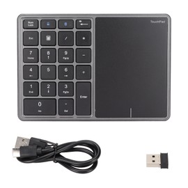 Wireless Numeric Keypad 2.4G Ergonomic 7.5 Degree Angle 10m Receiving Type C Port 22 Keys Number Keypad with Touchpad Gray