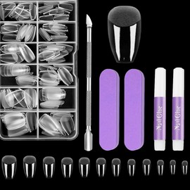 EARLMONI 432 pieces Short Coffin Nail Tips - Full Cover Soft Gel Nail Tips Set, 12 Sizes Ballerina Nail Tips with Glue Nail File Cuticle Pusher, Artificial Nails For Gluing Nail Art DIY