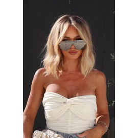 DIFF Imani Designer Oversized Shield Sunglasses for Women UV400, Gold + Silver Mirror