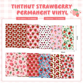 Tintnut Strawberry Permanent Vinyl - 10 Sheets 12inchesx10inches Flower Pattern Adhesive Vinyl Strawberry Flower Pattern Outdoor Vinyl Compatible with Cricut or Silhouette