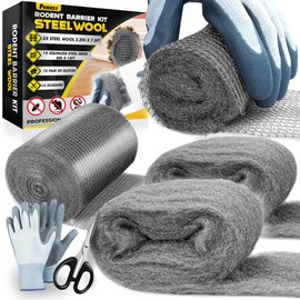 [Upgrade 2in1] Match of Steel Wool & Wire Mesh Fill Hole Fabric for Mice Control, 3PCS 3.2"x7.5FT Wool & 5"x15FT Stainless Mesh Gap Filler with Gloves & Scissors for Pipeline Vent Siding House Garage