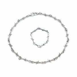 JinYu Small Punk Barbed Wire Necklace Hip Hop Thorn Choker Rock Jewelry Chain Necklace and Bracelet Set Unisex