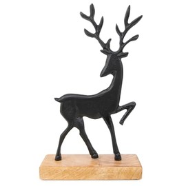 Logbuch-Verlag Large Modern Deer Decorative Figure Christmas Black Aluminium and Wood 32 cm Autumn Decoration