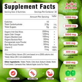 Vazatisi Sugar Free Apple Cider Vinegar Gummies, ACV with Sea Moss Gummies for Digestion, Gut & Immune Health, Apple Flavored -60 Count