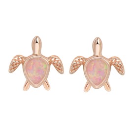 SILBERTALE Elegant S925 Sterling Silver Turtle Stud Earrings with Pink Opal for Women – Hypoallergenic, Perfect Summer Beach Jewelry