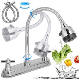 Grifo de Cocina de Acero Inoxidable Grifo de Control de Agua Fría y Caliente Grifo Giratorio de 360° Grifo de dos Caños con dos Mangueras de Agua Acabado en Cromo Espejo SP-80069