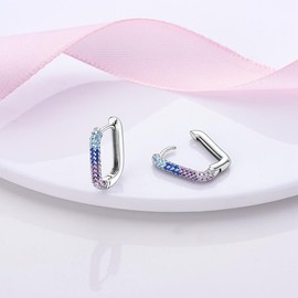VOMO S925 Silver-Plated Rainbow CZ Pave Geometric Hoop Earrings | Ideal gift for girls and women on birthdays, Christmas, Valentine's Day or graduation season