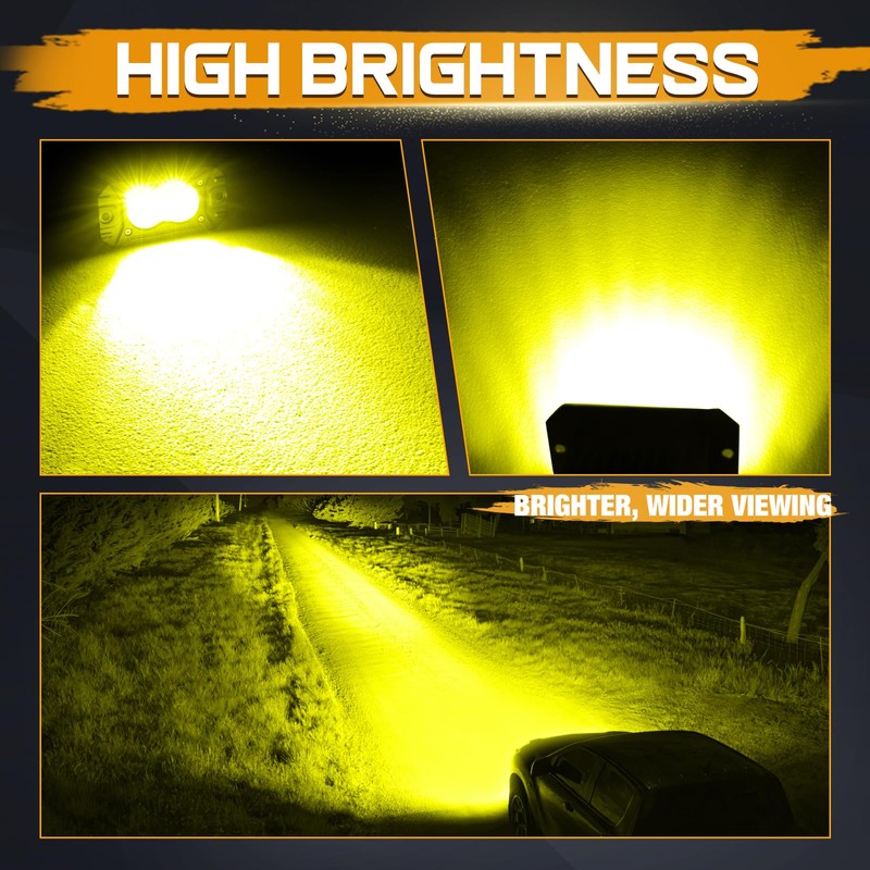 Niking Auto Flush Mount Yellow LED Pods, 2pcs 3 Inch