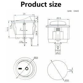 5PCS Runde Wippschalter ON-OFF, KFZ Schalter SPST Kippschalter 12V Mini Wippschalter Runder Nachrüstschalter 20MM 2 pin 6A 250V 10A 250V IP50 Für Motorrad, Limousine, Boot (mit Draht)