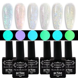 Oumisaya Opal Iridescent Chameleon Glitter Gel Polish Colors Set GP015 Sparkle Holographic Glow in the dark gel nail manicure kit