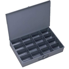 Durham 209-95 Gray Cold Rolled Steel Small Scoop Box, 13-3/8" Width x 2" Height x 9-1/4" Depth, 16 Compartment