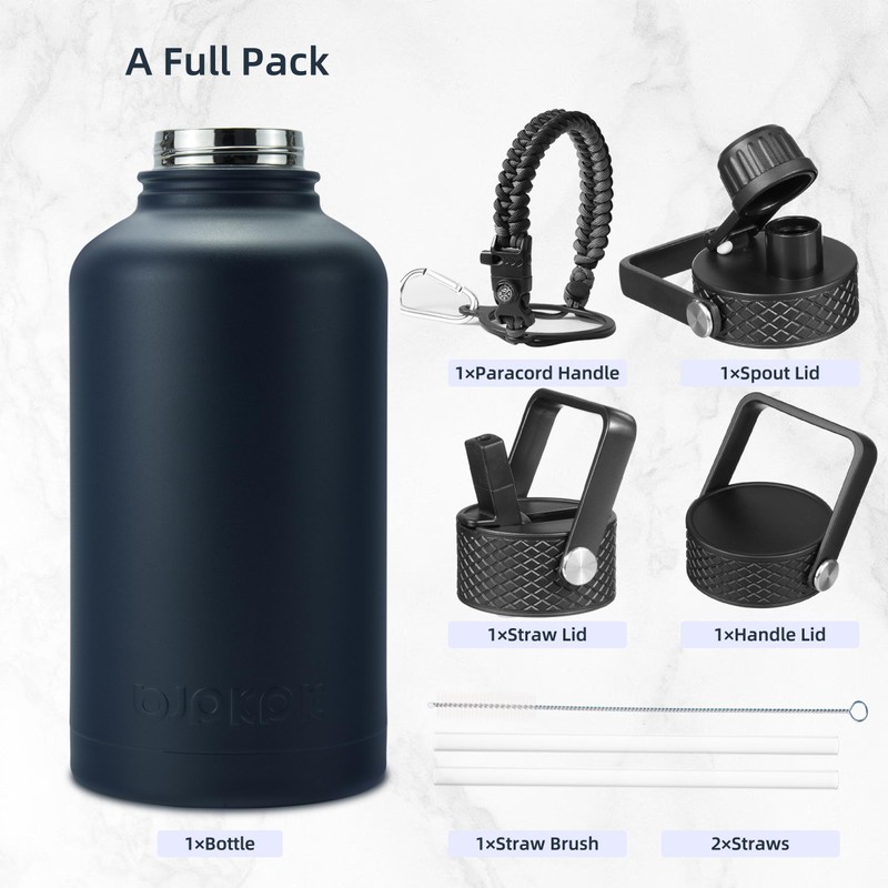 BJPKPK Half Gallon Insulated Water Bottles with Straw Lid, 64oz