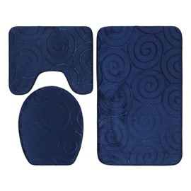 Garosa 3 Pieces Bath Rug Set Bathroom Bath Mats Non Slip Bath Rug Toilet Mats Toilet Lid Cover Floor Mats Bathtub Side Absorbent Carpets (Navy Blue)