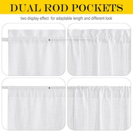 NICETOWN Sheer French Door Curtain, White Linen Door Window Curtain Rod Pocket Light Filtering Drapes for Living Room Tieback Included(26" Width x 72" Lngth, 1 Panel)