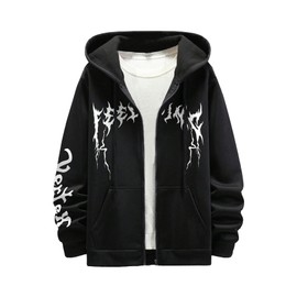 GORGLITTER Y2k Zip Up Hoodies for Men Graphic Sweatshirts long Sleeve Designer Hoodies Pullover Streetwear Black Letter X-Large