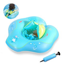 EVERGD Inflatable Baby Swimming Floats Ring Adjustable Dual Inflation Chambers with Inflatable Waist Protection Sweet Bells for Newborn Baby Swimming Toy with Manual Pump (L(6-36 months))