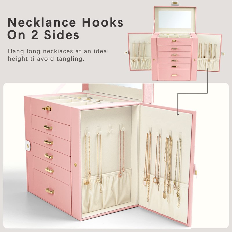 KAMIER Jewelry Box for Women, 6-Layer Large Jewelry Organizer Box