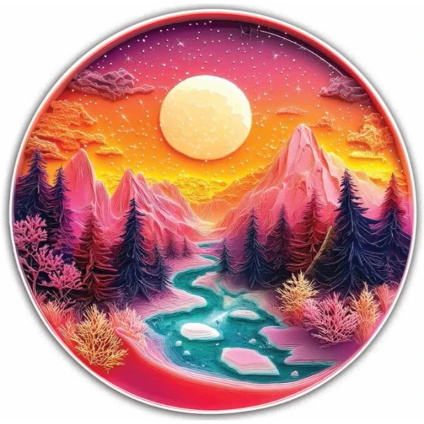 Not Specified Pink Mountains Wooden Jigsaw Puzzle Round Shape Adults