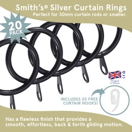 Curtain Rings With Eyelet by Smith’s® | Black / 20 Pack | 32MM Inner & 39MM Outer Diameter | Smooth Gliding | Rust-Resistant | Strong & Sturdy | Perfect for Curtain Rods & Poles