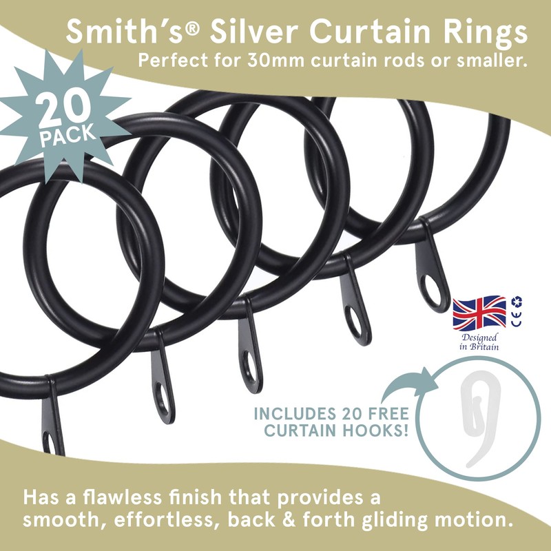 Curtain Rings With Eyelet by Smith’s® | Black / 20