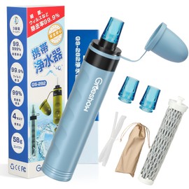 Greeshow GS-282 Portable Water Purifier, Outdoor Use, Mountain Climbing, Disaster, Simple Water Purifier, Lightweight, Compact, Reusable, Replaceable Filter, Set of 2, Blue