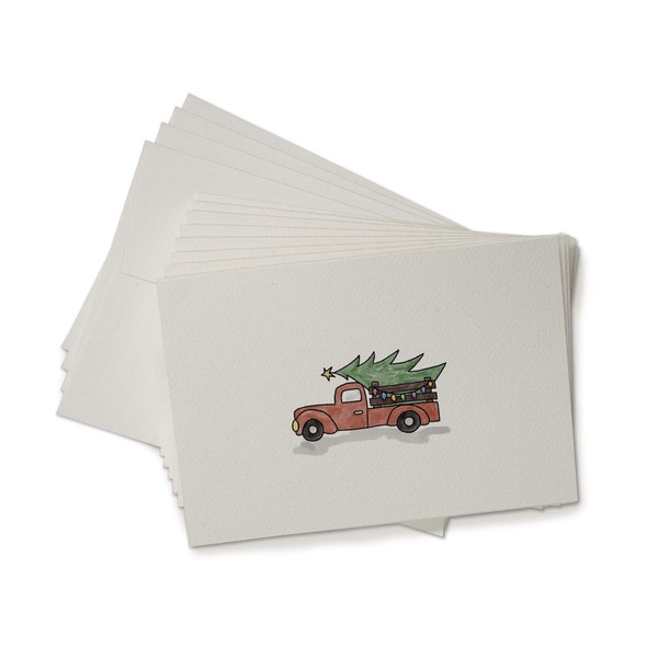 Red Christmas Tree Truck Blank Winter Holiday Cards - 24 Greeting Cards with Envelopes
