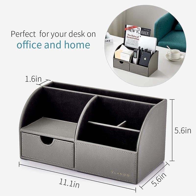 Vlando Office Desk Organizer Leather Desktop Organizer Caddy with Drawer