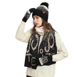 Gneliwm 3 Pieces Women Winter Beanie Hats Long Scarf and Touchscreen Gloves Set Warm Fleece Lined Skull Caps Neck Warmer