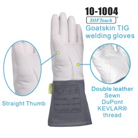 Weldas® SOFTouch™ double palm industrial grade goatskin welding gloves, for TIG, Plasma and MIG good value precision welding, Seamless index finger, 10-1004L, White, Large