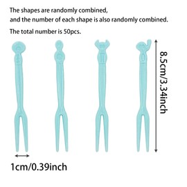 50pcs Plastic Pastel Color Picks Forks Stick for Cocktail Skewers Appetizers Fruit,Cute Toothpicks Fancy Reusable Party Supplies for Birthday,Wedding,Shower Decor (Blue)