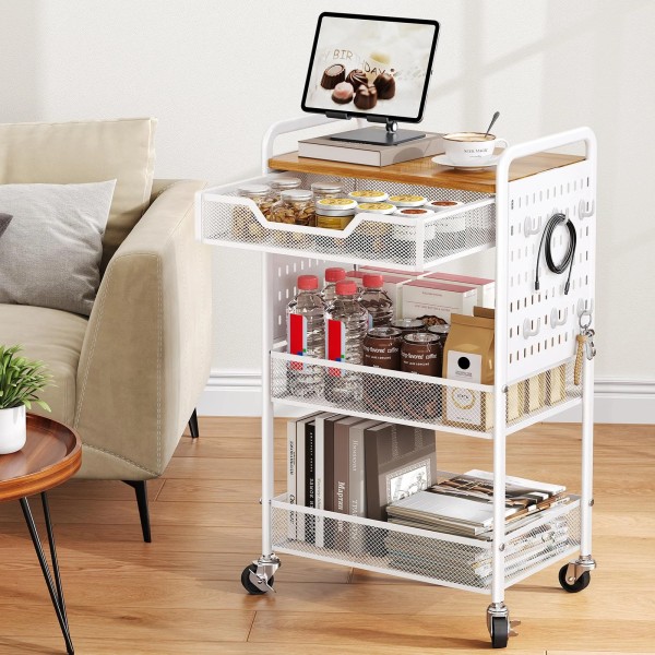 Hkwotinha 3 Tier Rolling Cart with Wheels - Metal Utility