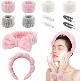 12 PCS Diademas Skincare Spa, Diademas Faciales Mujer, Diadema de Esponja para Lavar Cara, Muñequera para Cuidado de Piel,Bandas de Lavado de SPA, Bandas para Cabello