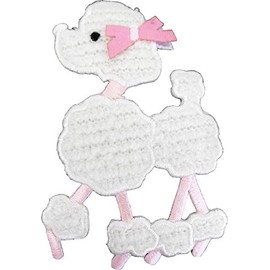 Pink & White Furry Poodle - Embroidered Iron on Patch