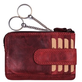 Leather Key Case | Key Case Made of Genuine Cowhide Leather | Key Bag with Card Slots RFID | Women & Men | Genuine Leather Key Folder with 2 Key Rings, red, Modern
