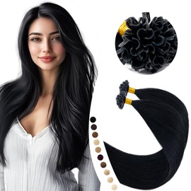 Elailite Real Hair Bondings Extensions Black 50 cm 50 Strands Hair Extensions U-Tips Keratin 1 g/piece 50 g #1