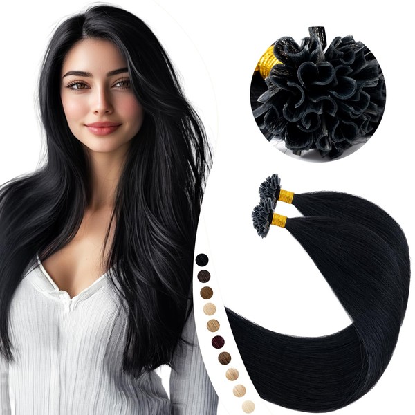 Elailite Real Hair Bondings Extensions Black 50 cm 50 Strands