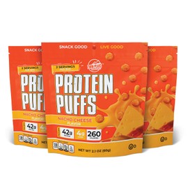TWIN PEAKS INGREDIENTS Twin Peaks Low Carb, Keto Friendly Protein Puffs, (Nacho Cheese), 2 Servings, 3 Pack (60g, 42g Protein, 4g Carbs)